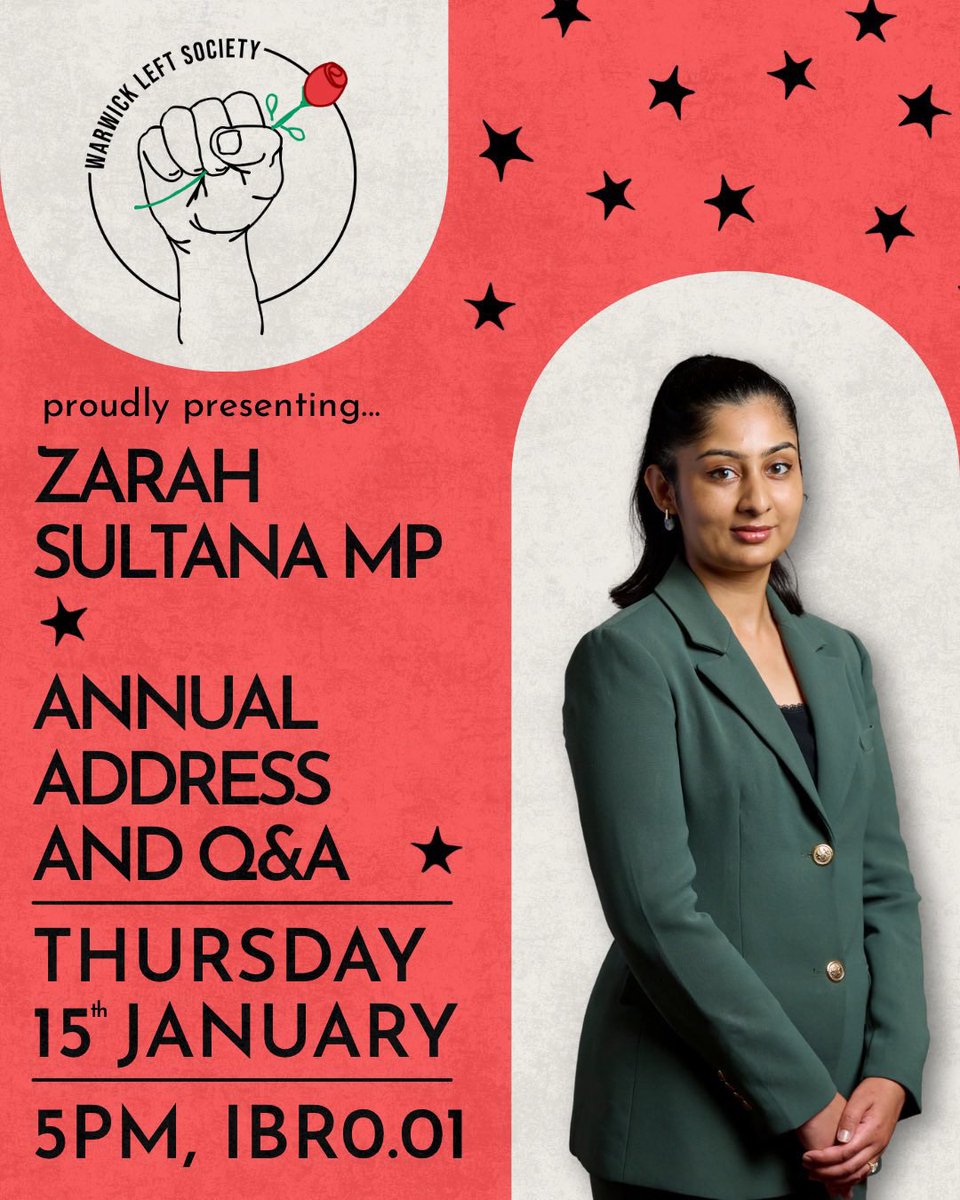 zarahsultana's tweet photo. Warwick students, see ya on the 15th! 🫡 https://t.co/F9Q33MVwcF