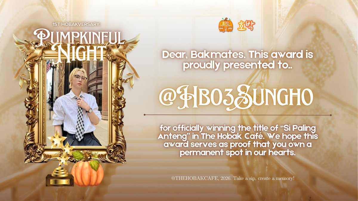 HBxRYOTA's tweet image. Huge congratulations @HB97CHAEYEON @HB03SUNGHO on winning “si paling anteng”, and congrats to @HB99WEILONG @HB03INTAK for “si paling stabil” Thank you for adding your own color to Hobak. 🏆🧡