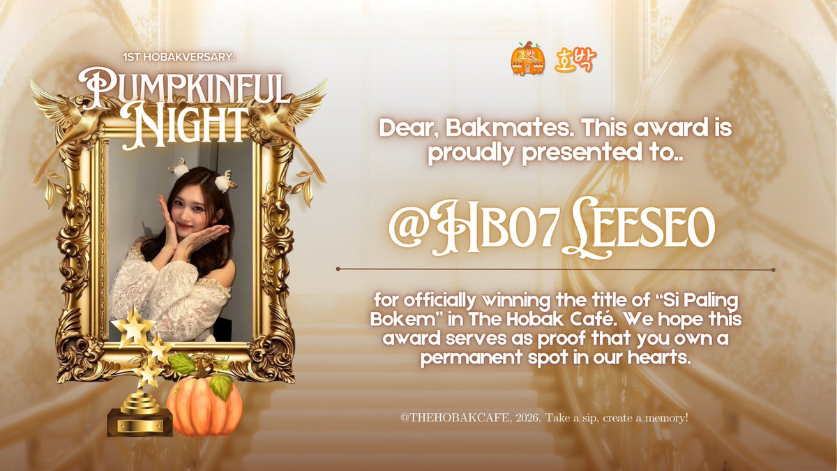 HOBAKCARD's tweet image. Round of applause for @HB96KHB @HB99YERI for “si paling jamet”, and congratulations to @HB06JIWOO @HB07LEESEO for “si paling bokem” Thank you for making Hobak such a fun home. 🏆🧡