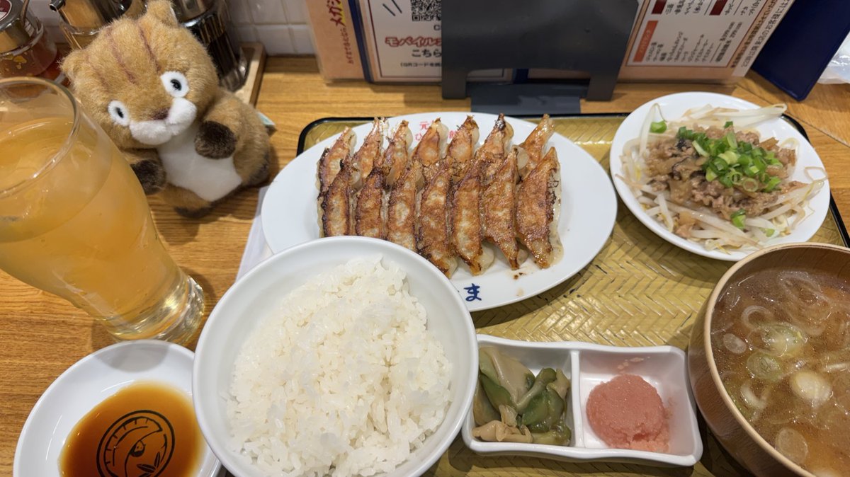 nyaotack's tweet photo. ベンちゃん、餃子の口になってる、というのは餃子食べる気満々の口って意味で、餃子に口があるわけじゃないんだよ、日本語って難しいね。
#ぬい活　#ぬい撮り https://t.co/z7VYQNHVMK