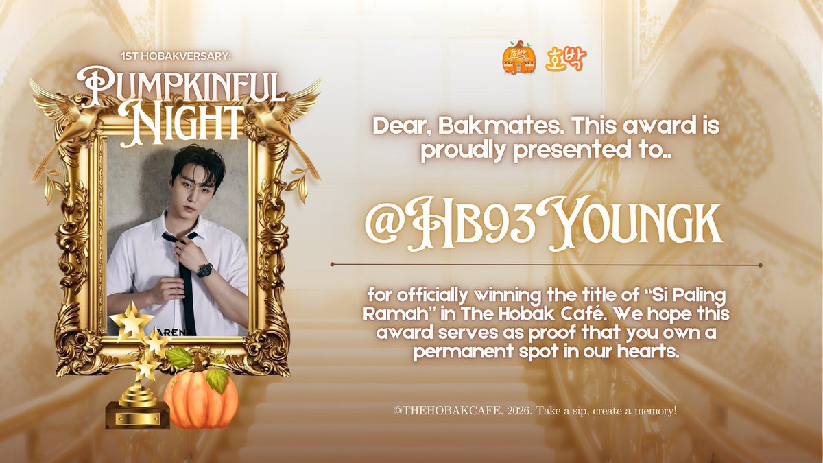 HOBAKPOINT's tweet image. Congratulations to @HB08RORA @HB00RENJUN for winning “si paling niat”! And to @HB93YOUNGK @HB02WONBIN for getting “si paling friendly” Thank you for adding color to Hobak with your presence. 🏆🧡