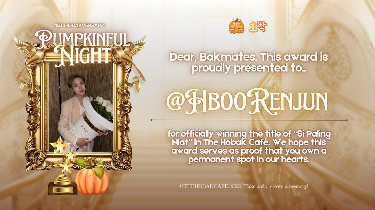 HOBAKPOINT's tweet image. Congratulations to @HB08RORA @HB00RENJUN for winning “si paling niat”! And to @HB93YOUNGK @HB02WONBIN for getting “si paling friendly” Thank you for adding color to Hobak with your presence. 🏆🧡