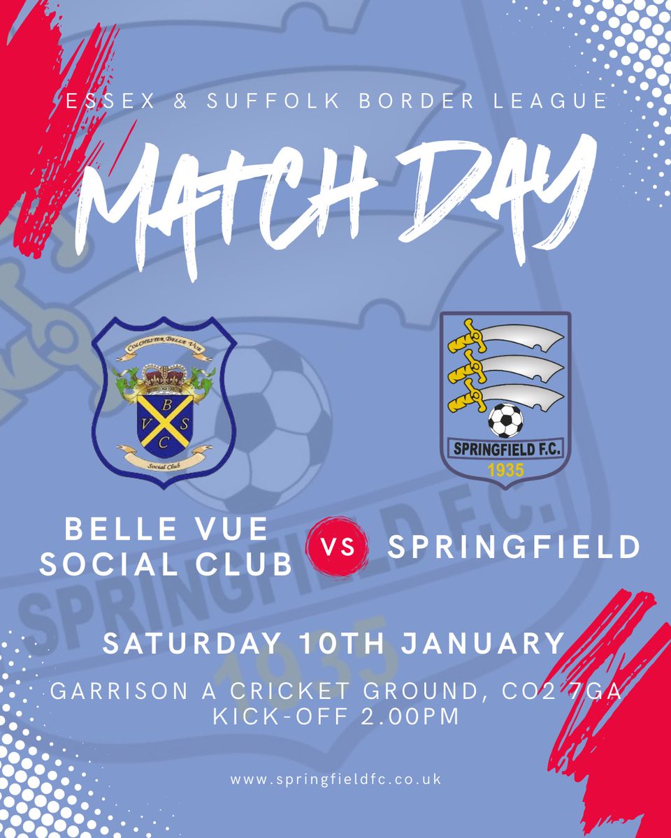 SpringfieldF's tweet image. 💙❤️ MATCHDAY 💙❤️

Springfield travel to Belle Vue Social Club today.
📍 Garrison Cricket Ground, Colchester
⏰ 2pm KO
🏆 League action

Let’s go, Field 💙❤️

#SpringfieldFC #UpTheField #ESBPL