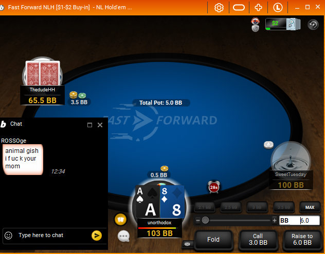 Calm down mate we're playing  2NL 😂😂
On <a href="/partypoker/">PartyPoker</a>