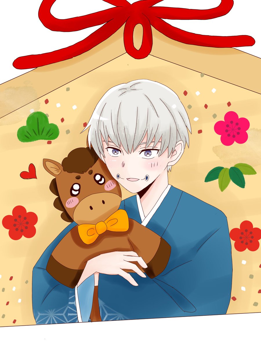 #とげくんドロ 
 #とげくんドロ干支

お題『 干支 』 ＋1h

今年の干支 馬の絵馬で…棘ぴーと馬ꔛ♡
こんな絵馬があったら良いのにな~😆