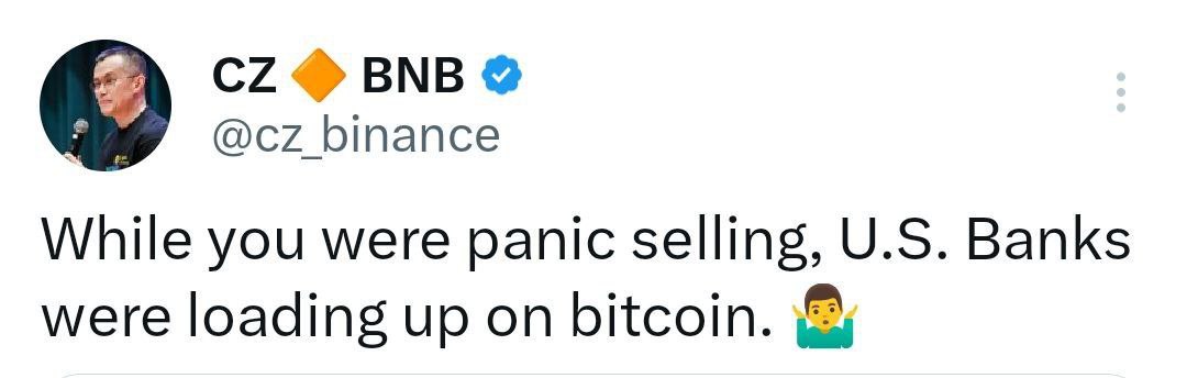 MrRAFI099's tweet photo. “CZ”, the founder of Binance,says:
“While you are selling in fear, U.S. banks arequietly buying Bitcoin.” 🤷‍♂️
I’ve told you again and again:
If you want to benefit from the crypto market with reduced risk,invest gradually and consistently during times of fear.
nvestment #USA https://t.co/8tO5Z2xSbn