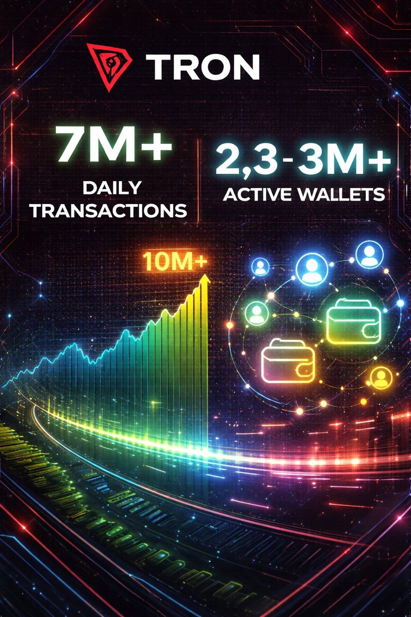 🔥 شبكة TRON مش بس سعر — هي قوة تشغيل حقيقية على مستوى العالم!
📊 TRON بتعالج أكثر من 7 مليون معاملة يوميًا، وفي ساعات الذروة بتصل إلى أكثر من 10 مليون معاملة 👇
👥 عدد المحافظ النشطة على الشبكة يصل يوميًا بين 2.3M+ و3M+ — رقم ضخم يدل على تفاعل حقيقي ومستمر من المستخدمين