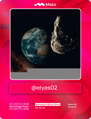 Elyas0222's tweet photo. I bank on myself.

I bank on Bitcoin.

So I claimed my @MezoNetwork Bankcard.

head to #bankcard channel 👉 https://t.co/o96lQOlE8E https://t.co/69ABvYra9C
