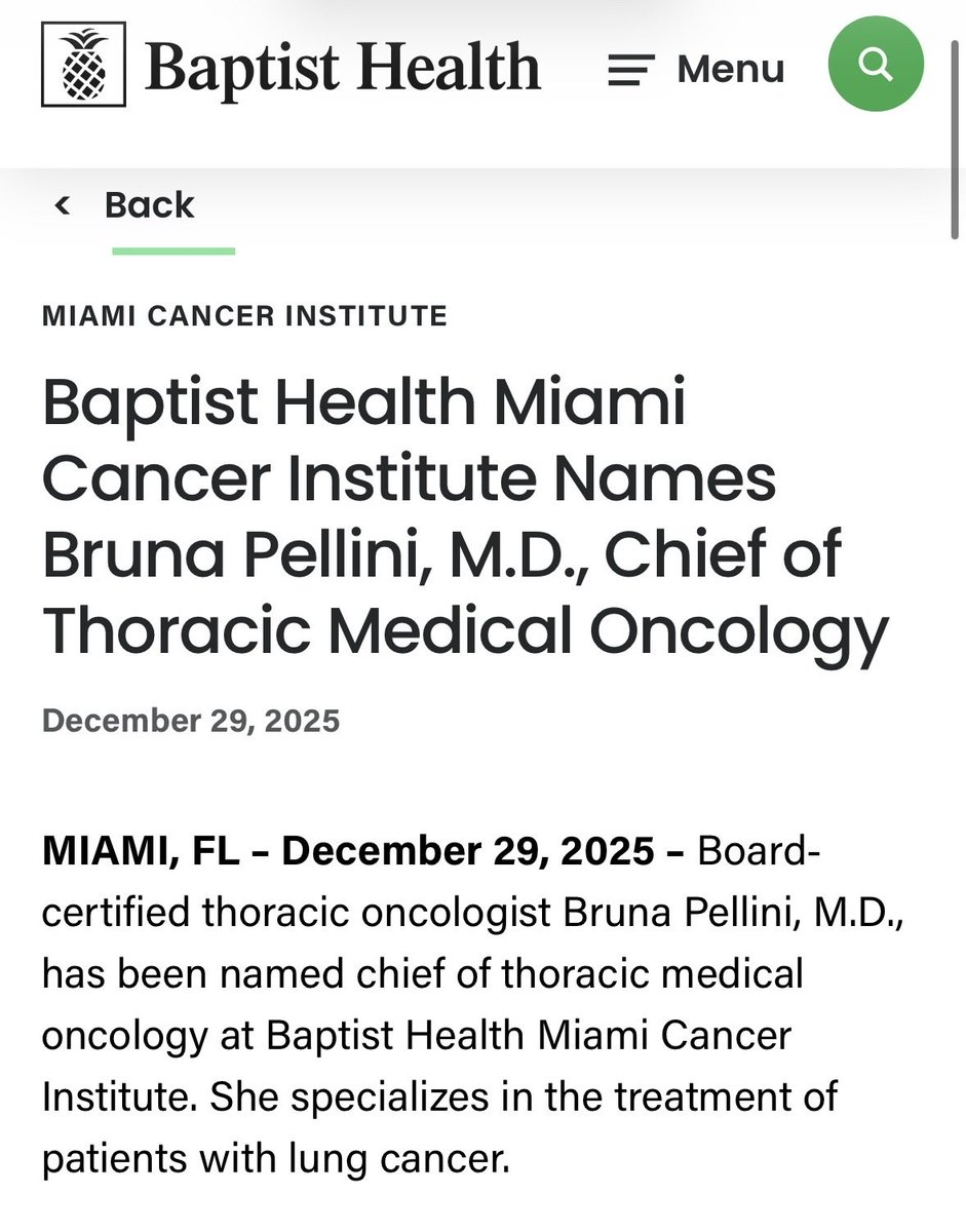 BrunaPellini's tweet image. ✨Grateful to step into the role of Chief of Thoracic Medical Oncology at Baptist Health Miami Cancer Institute. Thank you to #DrLeonardKalman and #ManmeetAhluwalia
for the trust and opportunity. Looking forward to building and growing a strong, impactful Thoracic Oncology