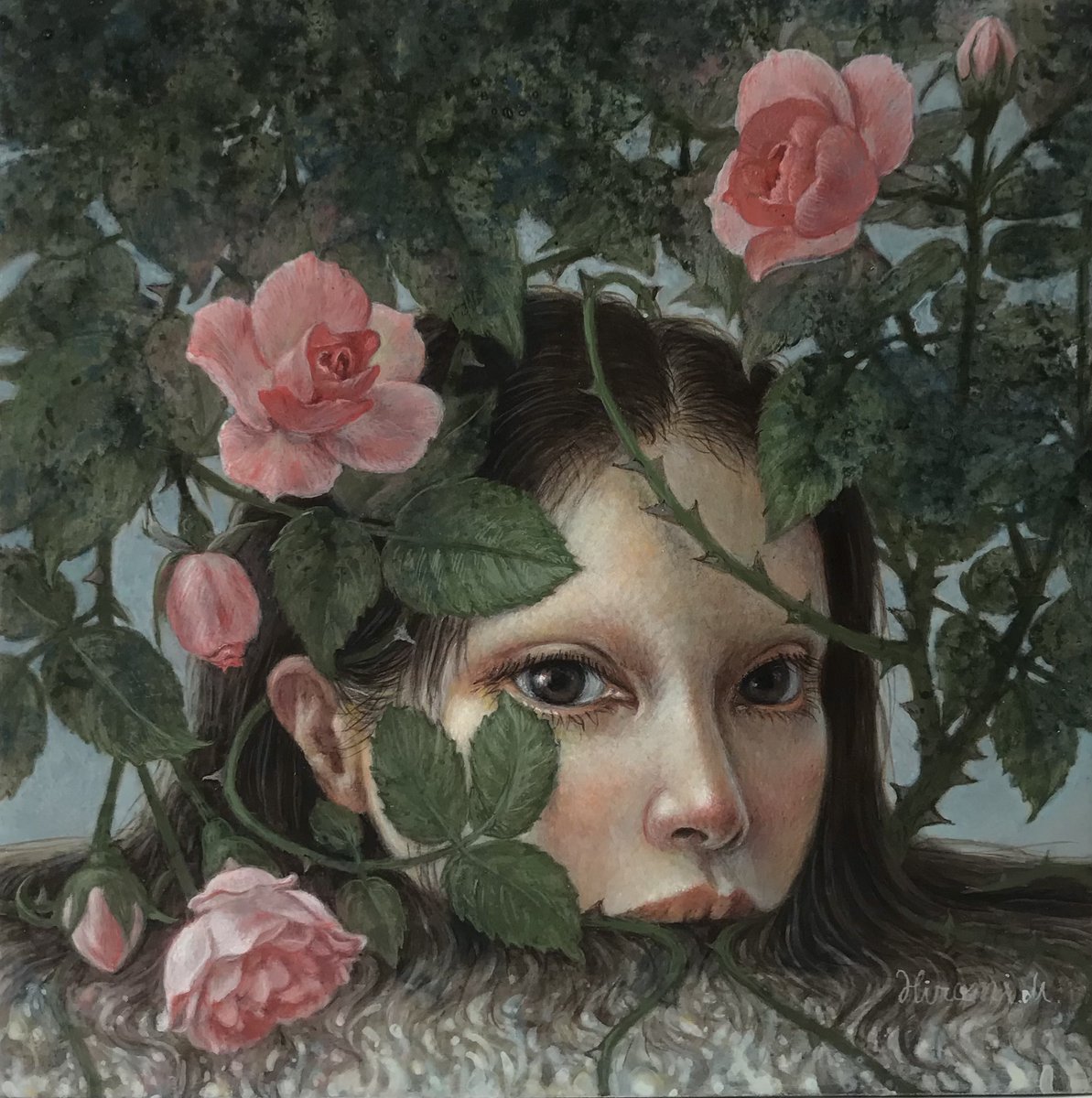 作品紹介 タイトル・とらわれ サイズ・S0 素材技法・石膏地に卵黄