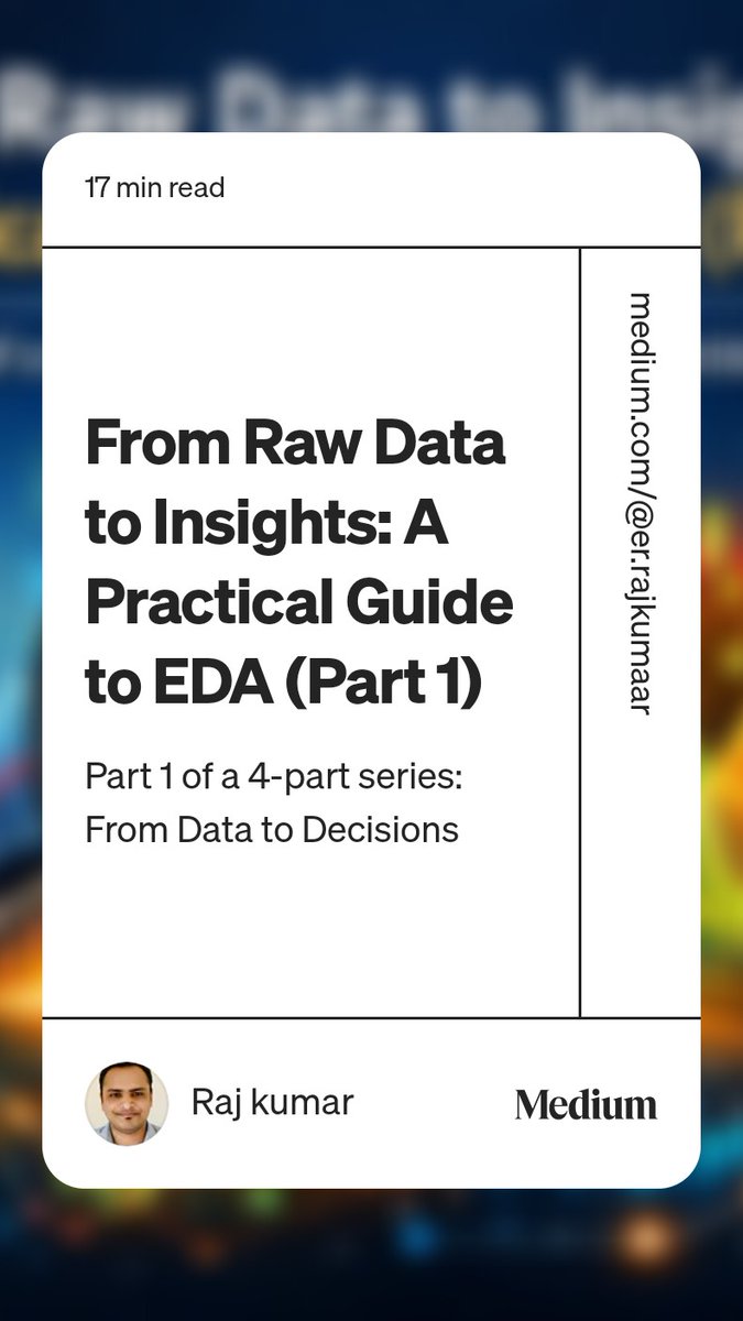 okraaz87's tweet photo. Read “From Raw Data to Insights: A Practical Guide to EDA (Part 1)“ by Raj kumar on Medium:
 https://t.co/XuP3LoHTFF
#machinelearning #DataAnalytics #datascience #supportme #medium https://t.co/LfML8joYas