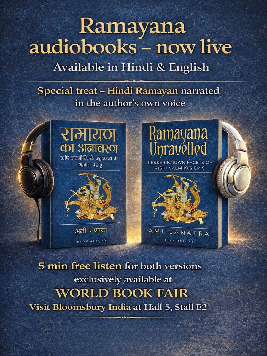 6amiji's tweet photo. Mitron! The Ramayana Unravelled audiobooks are LIVE! ๐ง Available in Hindi (narrated by me ๐) and English.
Listen at your own pace and relive the Itihasa! ๐โจ
Audiobooks available on all major platforms.
#RamayanaUnravelled #AudiobookLaunch
@BloomsburyIndia https://t.co/PQ6txTiXB3