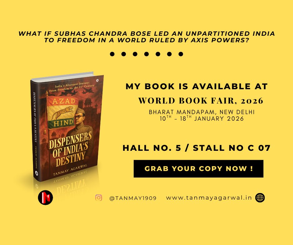 tanmay_9's tweet photo. History as we never lived it. What if Netaji led an unpartitioned India?

World Book Fair 2026 | Hall 5, Stall C07
January 10-18 2026

Grab Your Copy !

@notionpress @ndwbf_nbt 

#netaji #india #books https://t.co/Frcc3oMWHi