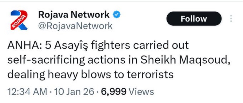 According to SDF Media, Members of SDF militia has bombed themselves in Sheikh Maqsoud.

ISIS but in yellow