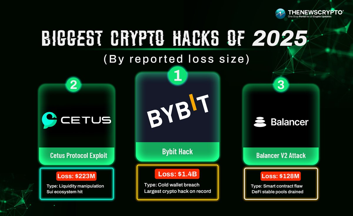 Sunday update for the #crypto community! 🔥 2025 saw some of the wildest  crypto hacks ever — check out the 3 biggest attacks that shook the  industry! ⚡️🔒