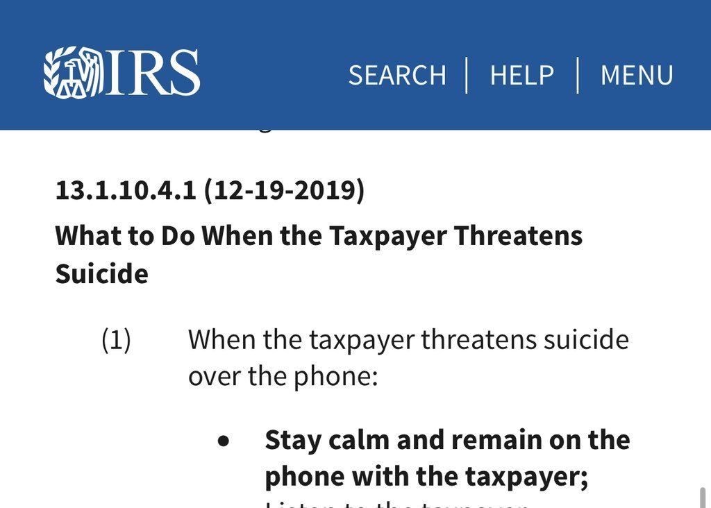 uncledoomer's tweet image. the IRS is the only government agency with guidelines that tell their employees what to do if the goyslaves are so utterly beaten down that they start thinking offing themselves is a better alternative to paying the boomergeld