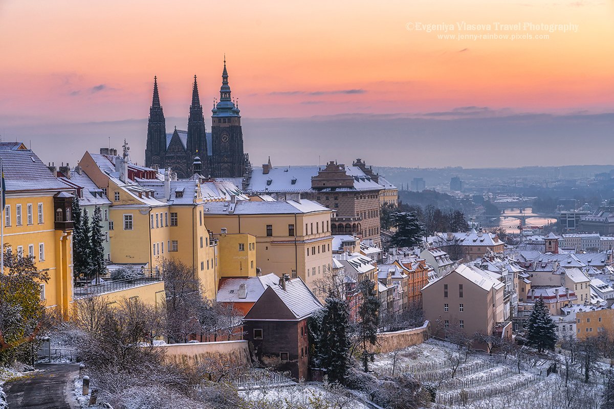 "Sunrise over Snowy Prague 2" by Jenny Rainbow. For 𝗳𝗶𝗻𝗲 𝗮𝗿𝘁 𝗽𝗿𝗶𝗻𝘁𝘀 (worldwide shipping) available here, direct link: jenny-rainbow.pixels.com/featured/sunri…

©2026 JennyRainbowFineArt  
#WinterPrague #iloveprague #FineArtPrints #CzechRepublic #SnowyPrague #MorningPrague #Europe