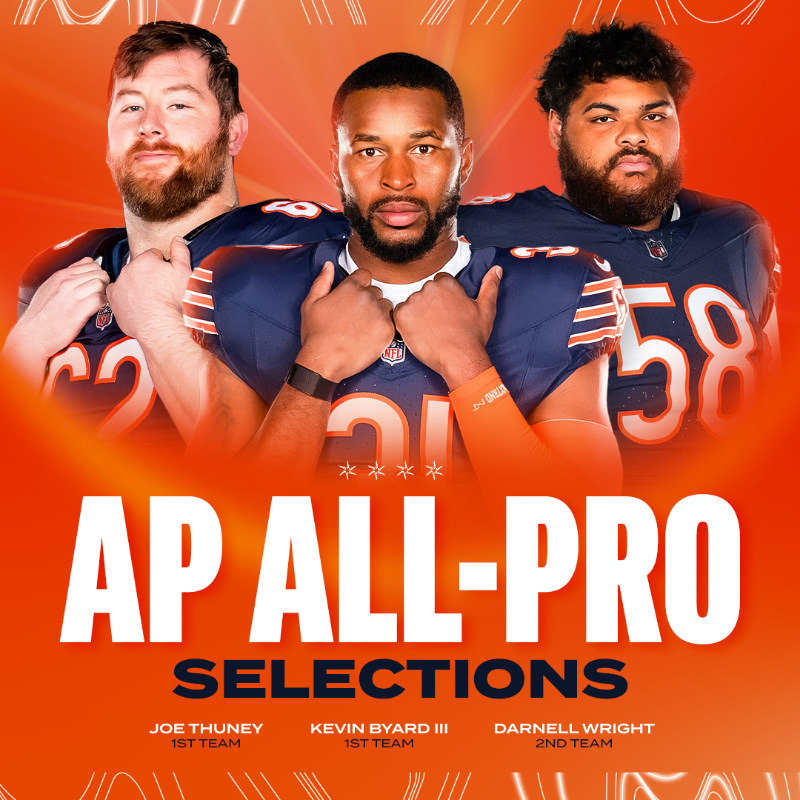 ChicagoBears's tweet photo. Congrats to our three AP All-Pro selections! 👏