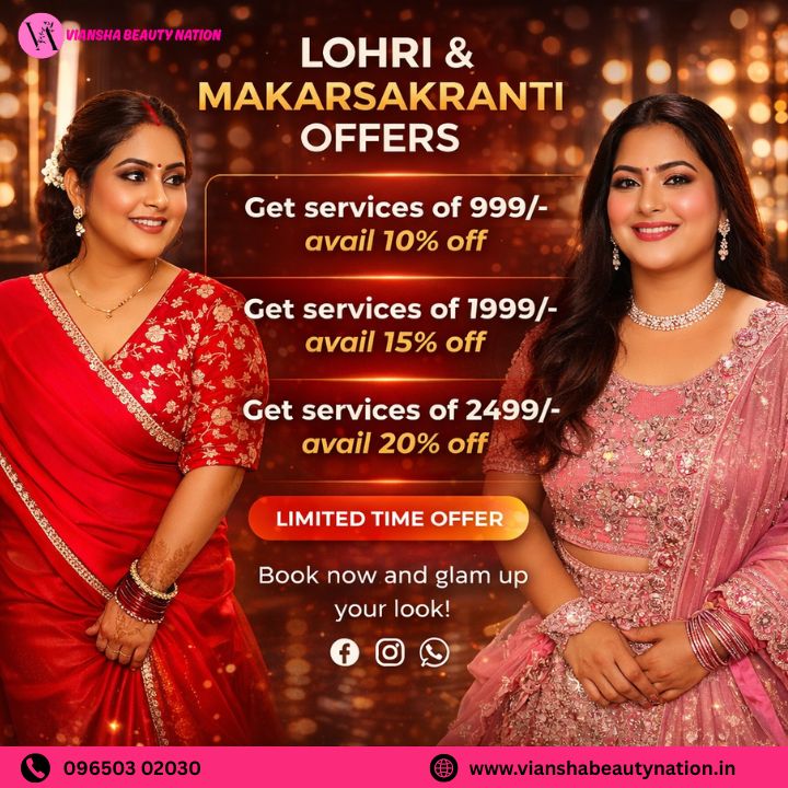 VianshaBeauty's tweet image. Celebrate Lohri &amp;amp; Makar Sankranti in style ✨
Festive makeup packages now available at Viansha Beauty Nation:
₹999 – 10% Off
₹1999 – 15% Off
₹2499 – 20% Off

Limited-time festive offer. Book now &amp;amp; glam up your look 💄
Visit Us: maps.app.goo.gl/sGxzdoEbq9RSLe…
#FestiveMakeup #Lohri