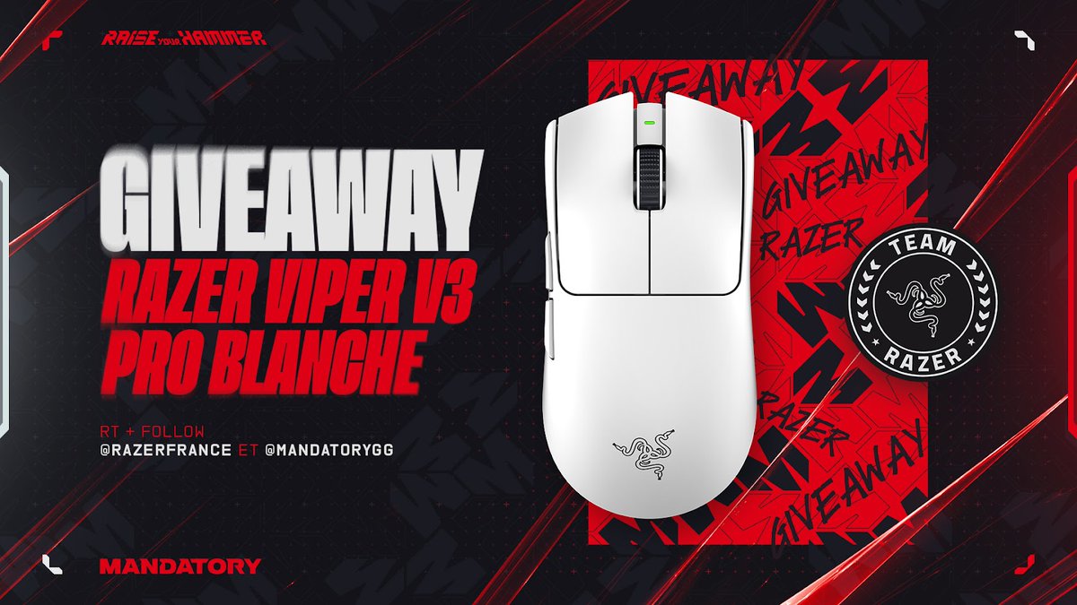 MandatoryGG's tweet image. On commence la saison en beauté avec ce giveaway !
Tente de remporter une souris Razer Viper V3 Pro 🖱️

Pour participer :

🔁 RT
👥 Follow @RazerFrance &amp;amp; @MandatoryGG