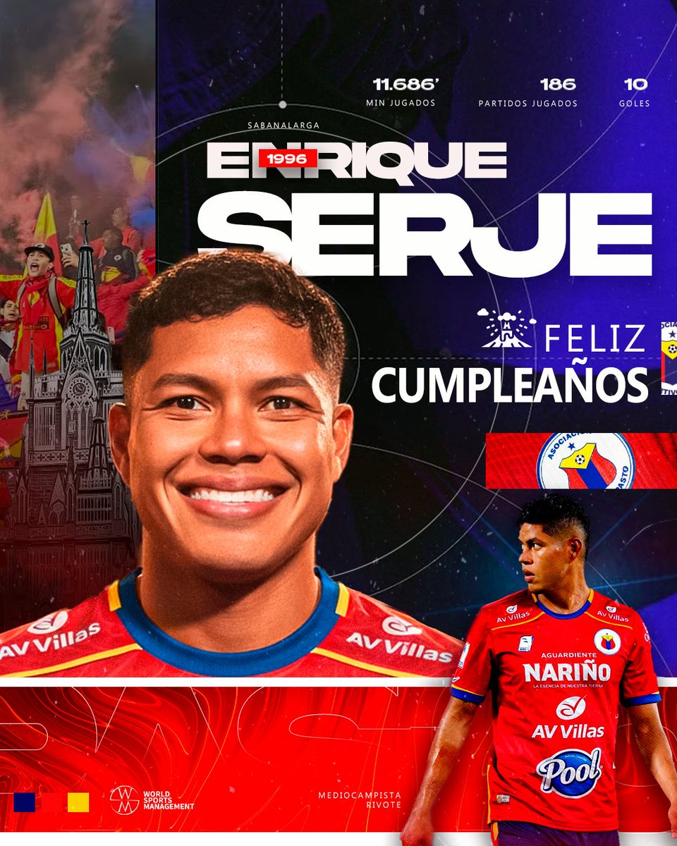 WorldSportsM's tweet photo. Enrique Serje  ¡FELICIDADES EN TU DÍA! 🎉 @enriqueserje1 🌋⚽

#HBD #worldsportsmanagement 
#DeportivoPasto https://t.co/JFCgMMbJuR