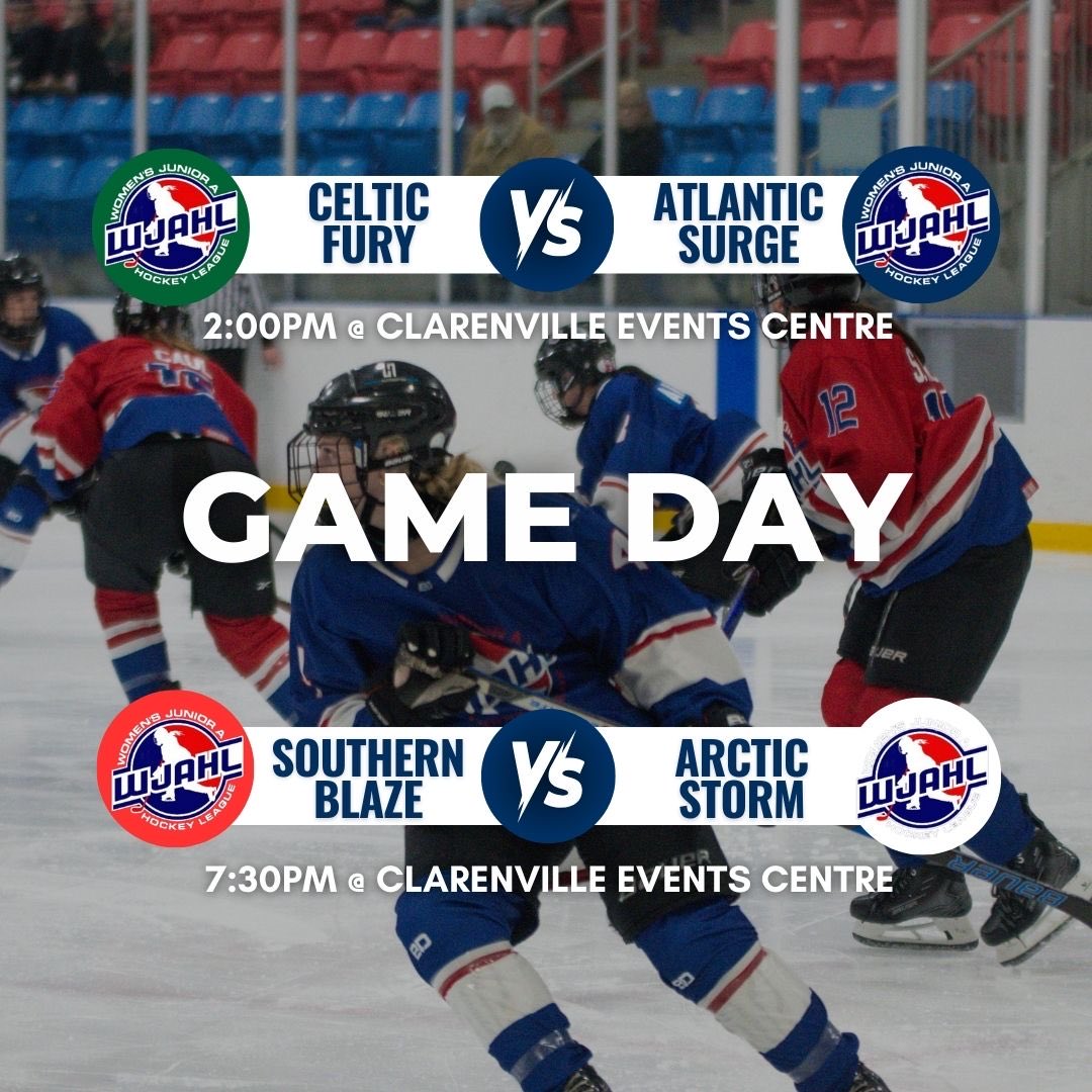 wjahl_'s tweet photo. 🏒 GAME DAY 

DAY 2 OF CLARENVILLE HOMETOWN HEROES WEEKEND! We’re back at the Clarenville Events Centre today for another full day of #wjahl action 👊

⏰ 2:00 PM
Celtic Fury vs Atlantic Surge

⏰ 7:30 PM
Southern Blaze vs Arctic Storm

🎟️ Tickets available at the door https://t.co/B1d0cwUhQ3