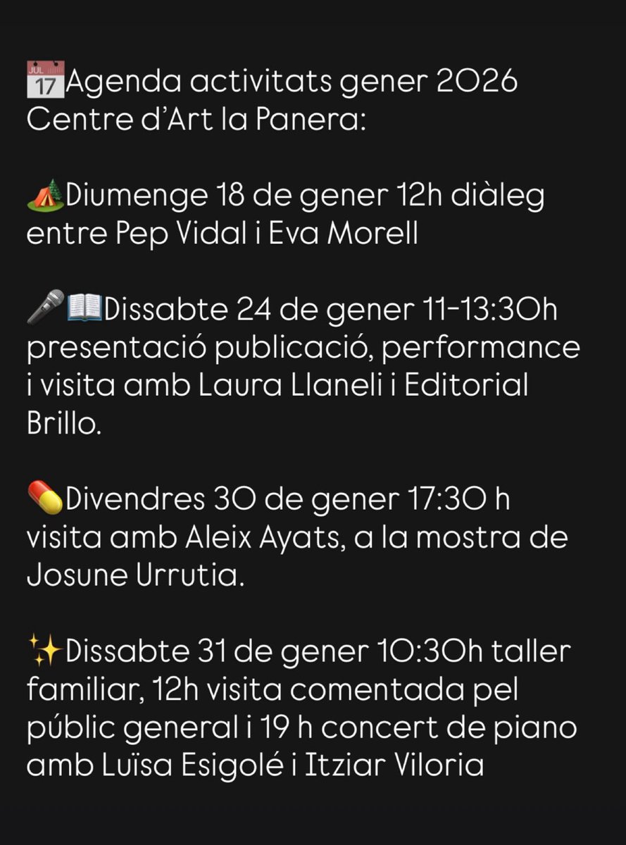 👁️No et perdis cap activitat d’aquest gener al Centre d’Art La Panera!