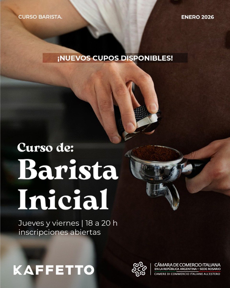 ☕ Curso de Barista en Kaffetto
IG: kaffetto.ar
6 clases teórico–prácticas sobre café de especialidad, espresso, filtrados y latte art.
📍 Rosario | 🗓️ Desde 15 de enero
‼️ Cupos limitados