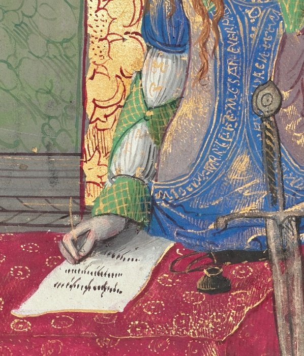 EMedievales's tweet photo. Fin tragique pour la #reine #Didon abandonnée par son amant Enée. Détail : elle écrit sa dernière lettre avec une plume d'or.
Getty Museum, Ms. 121 (2021.7), fol. 21. #middleages #instagood #arthistory #medieval #medievalart #illuminationart #histoire #manuscriptillumination https://t.co/prVyY8Dg1X
