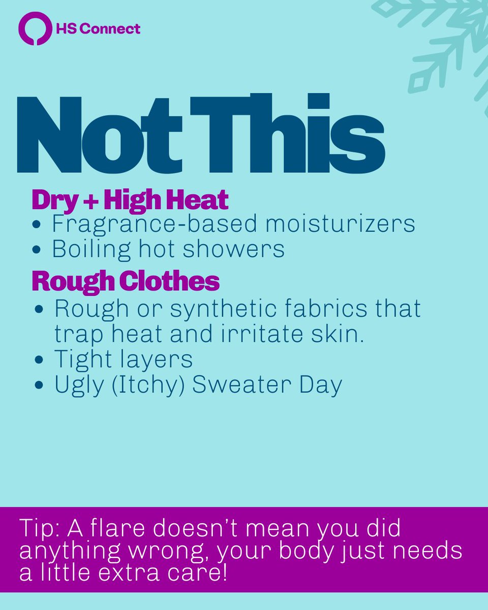 HSConnectOrg's tweet image. Happy National Winter Skin Relief Day! ❄️ HS can get a little spicy in the winter... swipe through for some tips on how to give your skin the extra TLC it deserves!

#HSConnect #HidradenitisSuppurativa #HSAdvocacy #Advocacy
