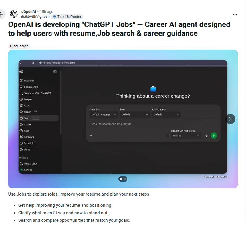 Jobs UI screenshot