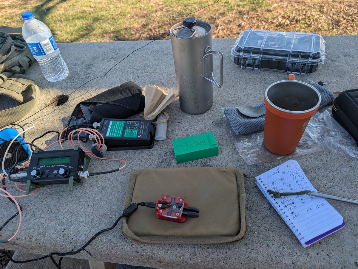 josefius's tweet photo. Friday afternoon #wwff #fieldradio #cw #morsecode #qrp and #coffee with the @qrplabs #qmx #packtenna #efhw brewing and drinking #Coffee from my #grayl hiking water purifier kit. https://t.co/Z3bxieNPBi