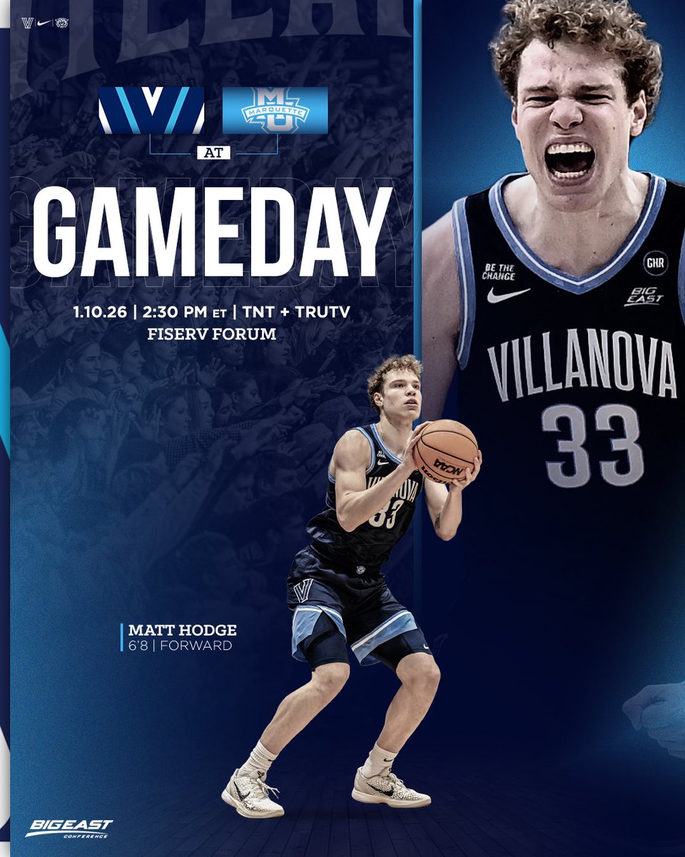 NovaMBB's tweet image. 𝗚𝗔𝗠𝗘𝗗𝗔𝗬 in Milwaukee! 

 @  Marquette 
📍 @FiservForum 
🕑 2:30 PM 
📺 TNT &amp;amp; truTV 
📻 ihr.fm/3H3rZsh
📝 bit.ly/4qM7kPp

#GoNova
