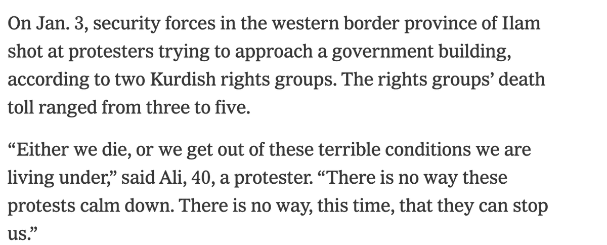 “Either we die, or we get out of these terrible conditions we are living under,” said Ali, 40, a protester. “There is no way these protests calm down. There is no way, this time, that they can stop us.” - NYT