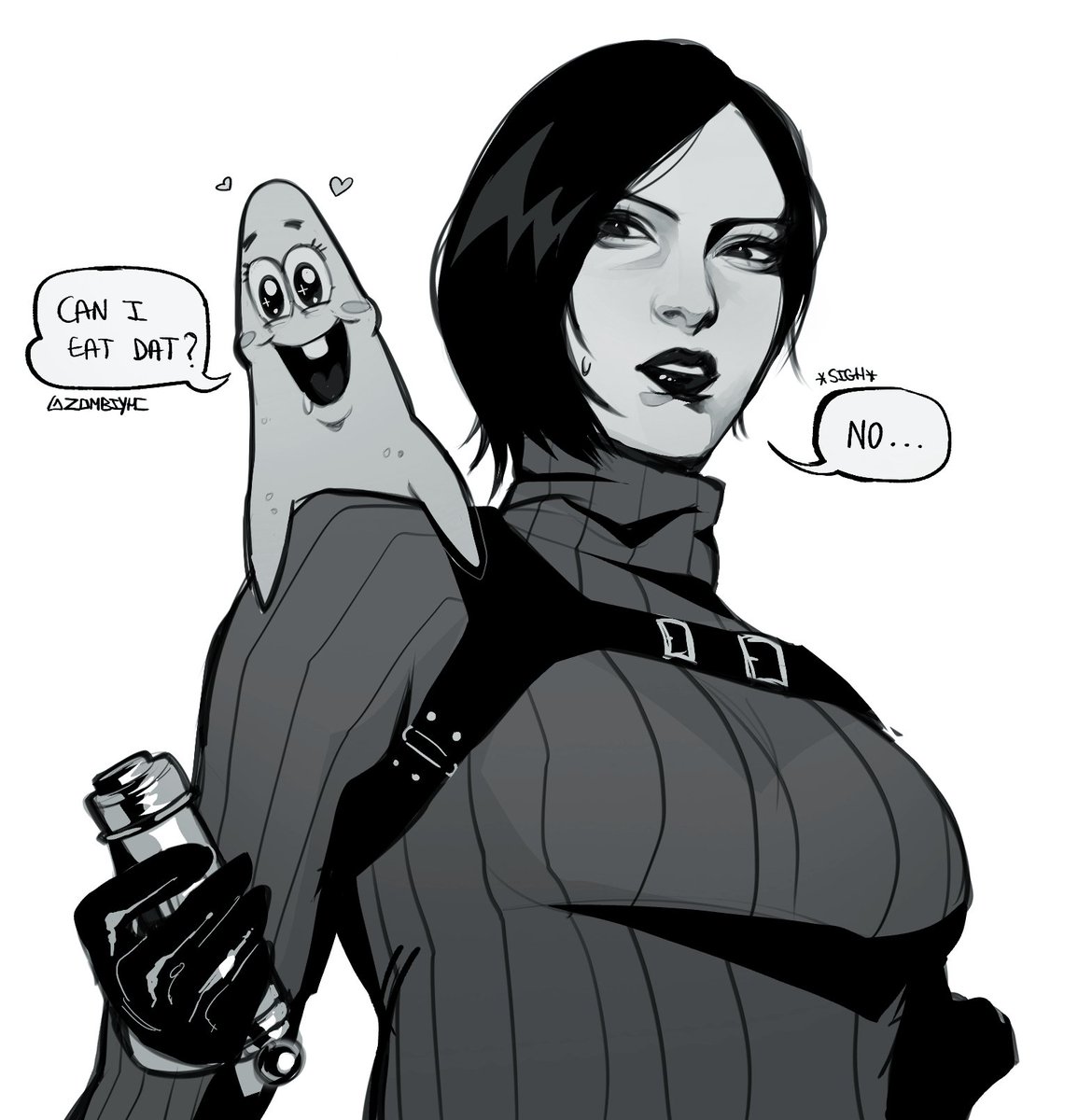 zombiyh's tweet image. feeling like shit so i drew ada and patrick