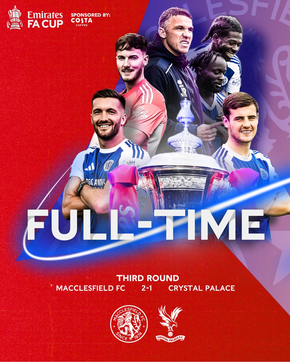 IT’S DAVID WHO BEAT GOLIATH 😮💨
AGAINST ALL ODDS 💙
FT - Macclesfield FC 2-1 Crystal Palace ...