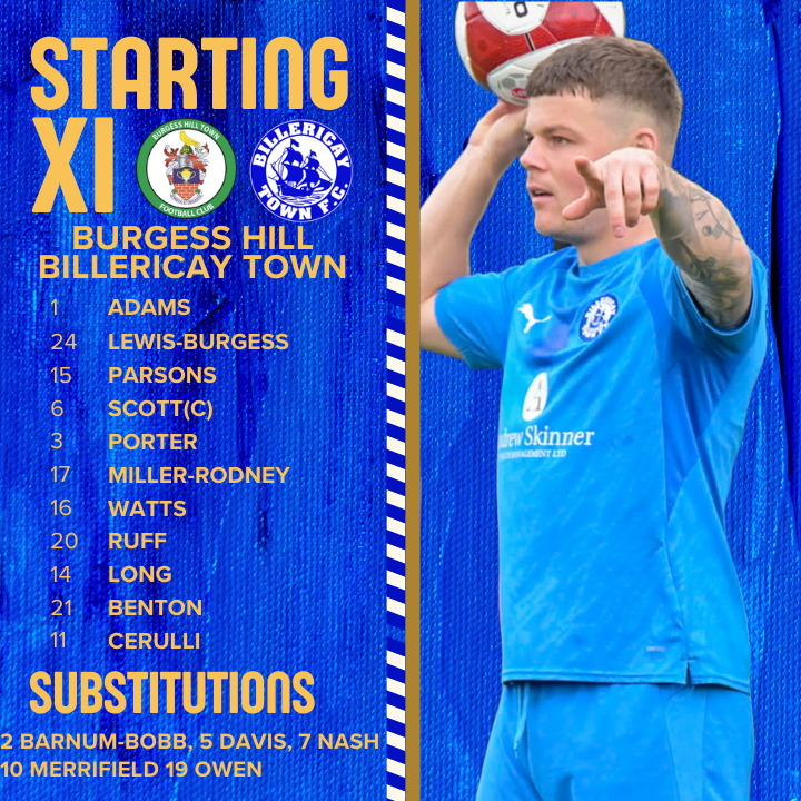 Here's your Ricay lineup this afternoon to face <a href="/Official_BHTFC/">Burgess Hill Town FC</a> 
Benton makes his first start alongside new goalkeeper Jacob Adams!
#BTFC