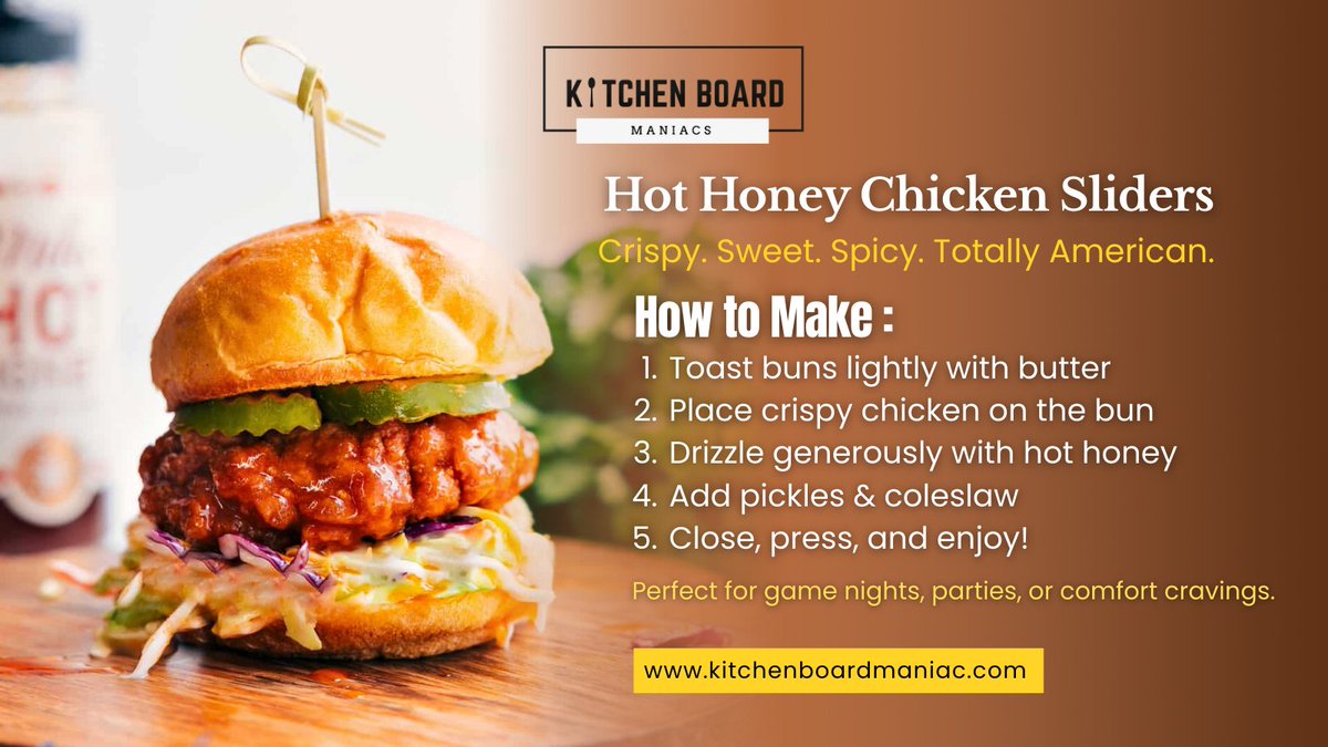 KitchenBoardM's tweet photo. Sweet heat in every bite 🍯🔥
These Hot Honey Chicken Sliders are crispy, juicy, and perfect for game nights or cravings!
#HotHoneyChicken #ChickenSliders #SweetAndSpicy #ComfortFood #Foodstagram  #SliderLove https://t.co/8oxbdl4Zbu