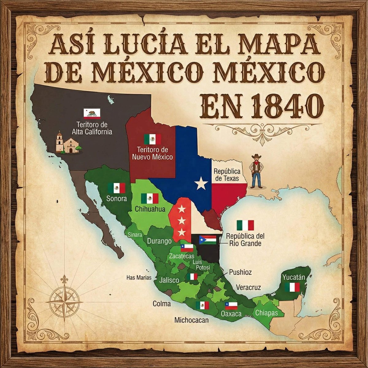 ®️ Todo esto heredó México de España. 
En sólo unos años, el Antiguo Virreinato de la Nueva España perdería con el nuevo Estado, el 60% del territorio.