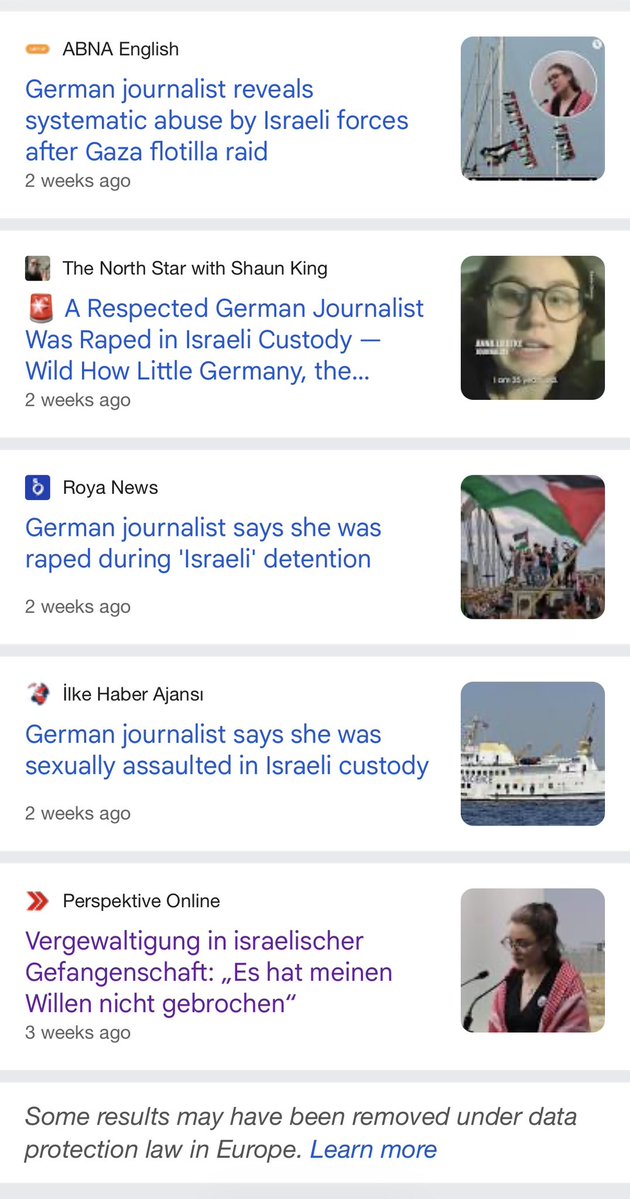 BasharZapen's tweet image. 🚨 German media still refuses to report on the rape of a German citizen by the IDF.

Anna Liedtke, a German journalist, accused Israeli forces of raping her after her abduction from the Freedom Flotilla.

3 weeks on, only 2 🇩🇪 outlets covered it: a communist &amp;amp; a lefty newspaper.