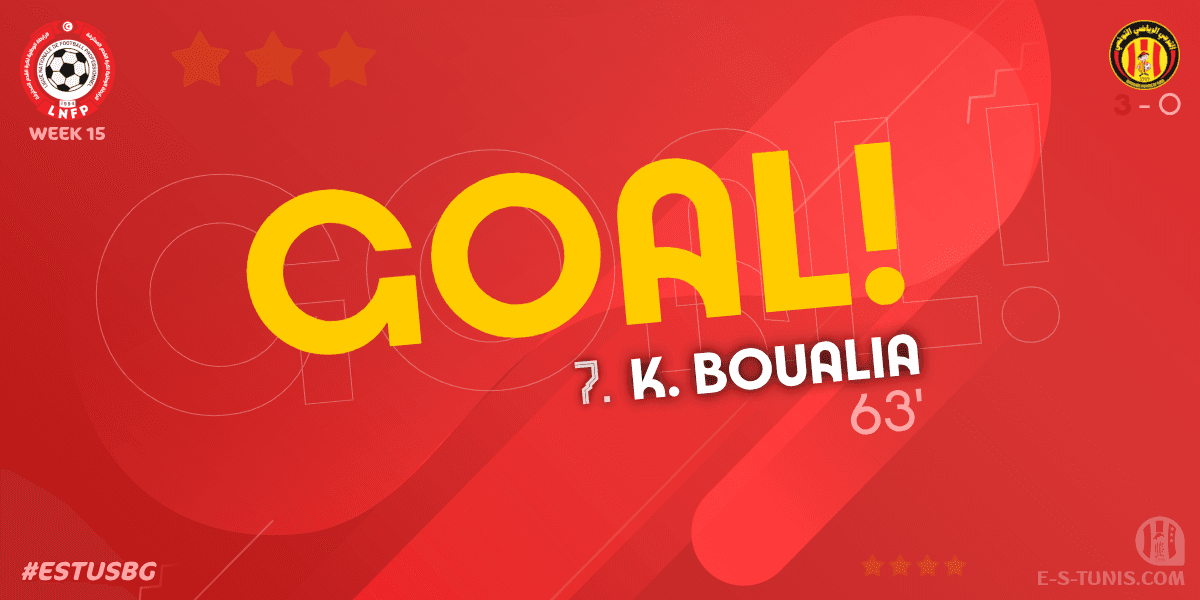 ESTuniscom's tweet photo. ⏱ 63' | #Ligue1Tn🇹🇳 Week 15 #ESTUSBG | @ESTuniscom 3⃣-0⃣ #USBenGuerdane : ⚽️ K. Boualia (EST) scores! / هدف / But https://t.co/lzWcGuHT9i