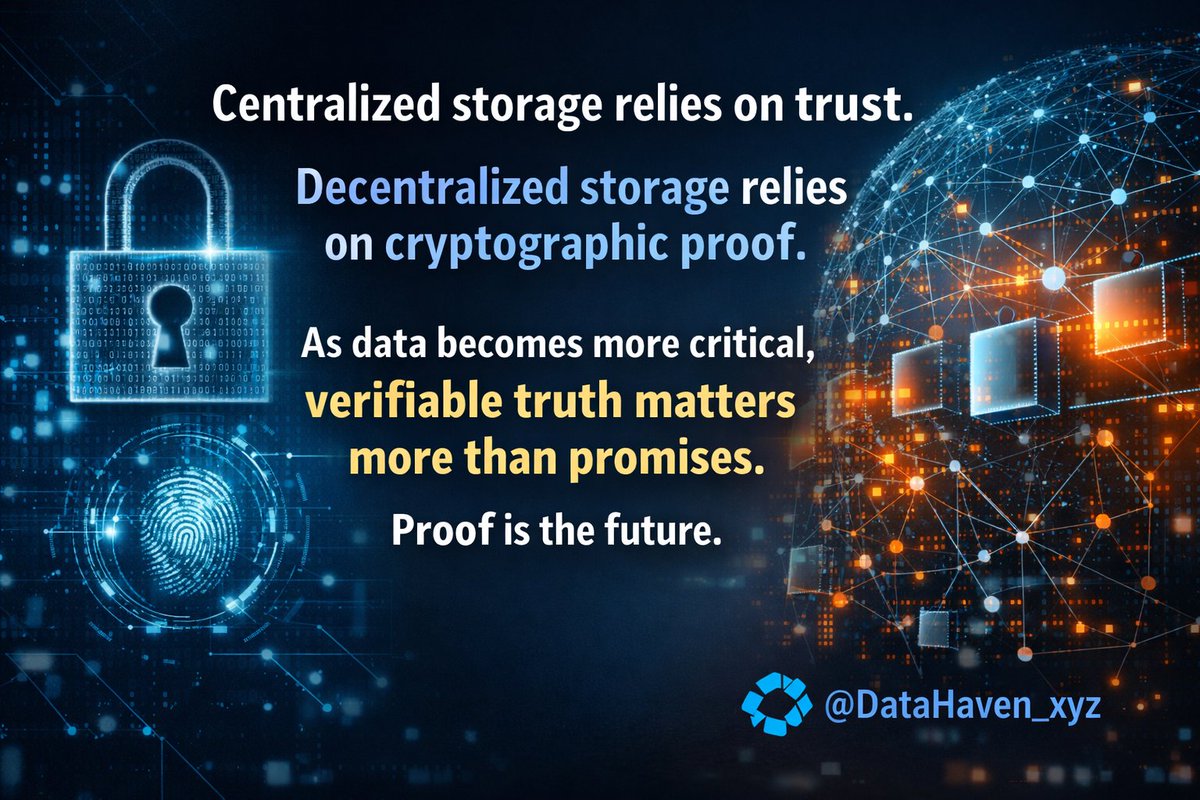 Centralized storage relies on trust. Decentralized storage relies on cryptographic proof. As data becomes more critical, verifiable truth matters more than promises. Proof is the future.

<a href="/DataHaven_xyz/">DataHaven 🫎</a>