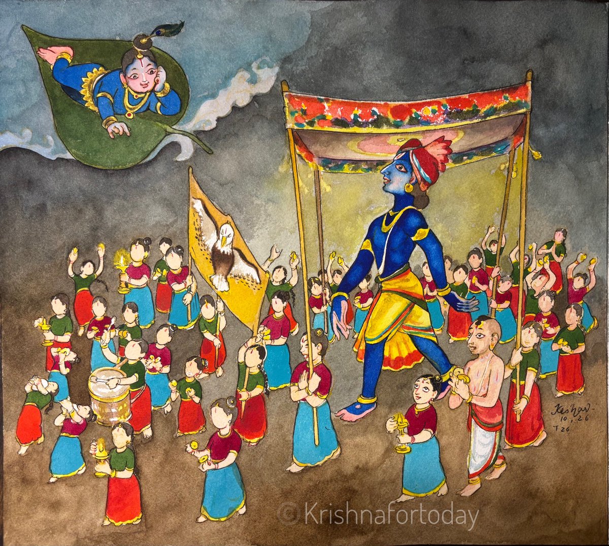 Tiruppavai 26 -- Andal and the others proceed for the sacred bath, along with Krishna.  #Andal #Krishnafortoday