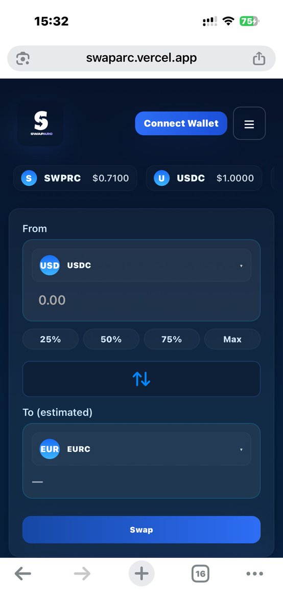 Ok, another good dapp to test on <a href="/arc/">Arc</a> testnet is <a href="/swaparc_app/">swaparc</a> 

Swaparc_app is a stable coin swap protocol building on Arc.

Let’s go and test it out:

Visit: swaparc.vercel.app 
Connect your wallet
Swap tokens 
Use the Pools menu to add lp with different pairs 

You can get