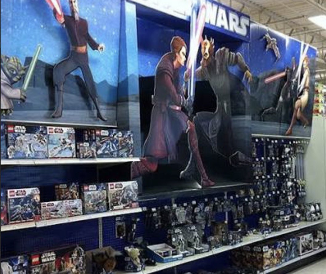 jtimsuggs's tweet image. Forever nostalgic for the Star Wars toy aisle from 2008-2014. Wish that shelves would still be this packed with figures today.