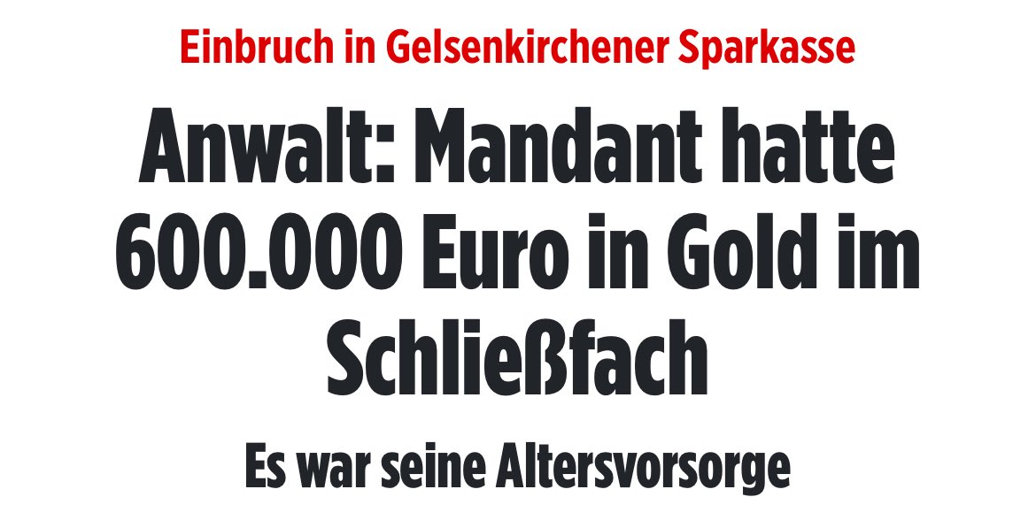 sparbuchfeinde's tweet image. Laut Innenminister NRW verdichten sich die Anzeichen, dass in Gelsenkirchen Insider involviert waren und der Tresor nicht ausreichend gesichert war. 

Wenn nur 1/3 der Kunden den Inhalt der Schließfächer nachweisen kann, werden das viele extrem teure Rechtsverfahren für die…