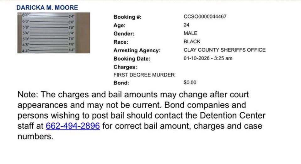 RapidReport2025's tweet image. JUST IN: Police charge 24-year-old Daricka Moore as suspect in deadly West Point, Mississippi shooting that left 6 dead