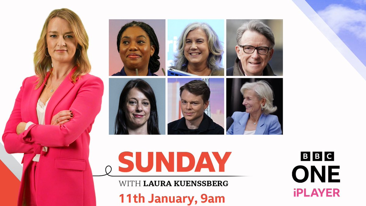 BBCPolitics's tweet image. Joining #BBCLauraK

Conservative leader Kemi Badenoch
Transport Secretary Heidi Alexander
Former US ambassador Lord Mandelson
Broadcaster Gloria De Piero
Palantir UK boss Louis Mosley
Economist editor Zanny Minton Beddoes

Sunday 9am @BBCOne 

bbc.co.uk/news/articles/…