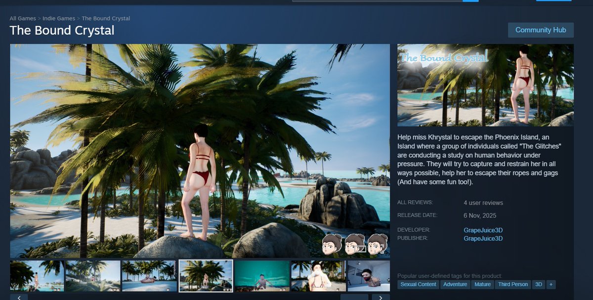 A videogame based on our girl Khrystal? yes, it exists! Available on Steam, the game is called "The Bound Crystal" and you control Khrystal, trying to escape an island, every time she's captured she gets tied and gagged! If you have Steam, go check it out! 

Credits to