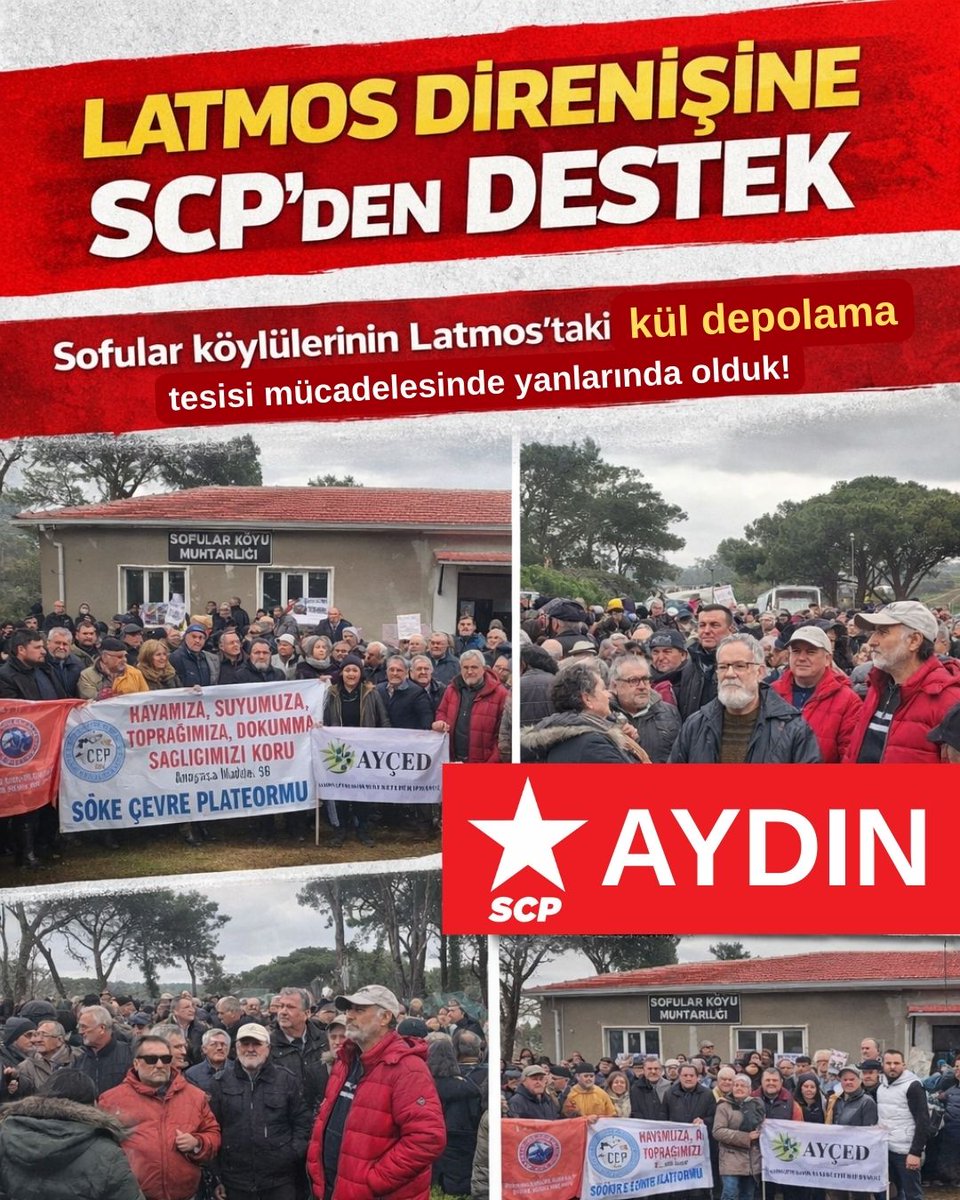 Aydın Söke Sofular’da, Latmos’un eteklerine kül depolama tesisi kurmak isteyenler bilsin:
Bu topraklar rantın değil, halkımızın ve doğanın toprağıdır.

Zeytinlikleri, ormanları, tarım alanlarını ve su kaynaklarını yok sayan bu yağma projesine karşı Sofular halkı direniyor.